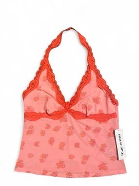 Urban Outfitters Coral Pink Halter Lace-Trim Crop Top